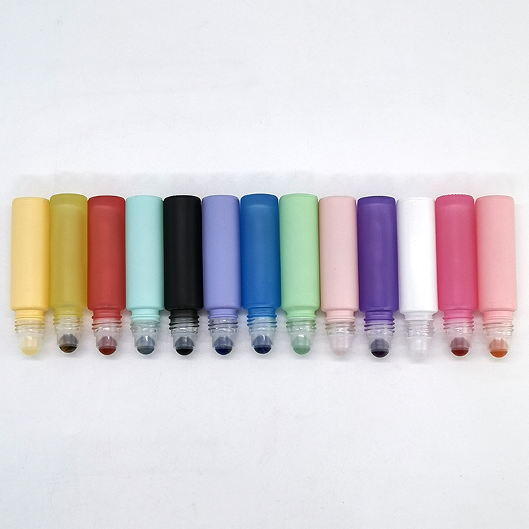 Wholesale 10ml matte custom color frosted glass gemstone roll on bottle essential oil roller bottles
