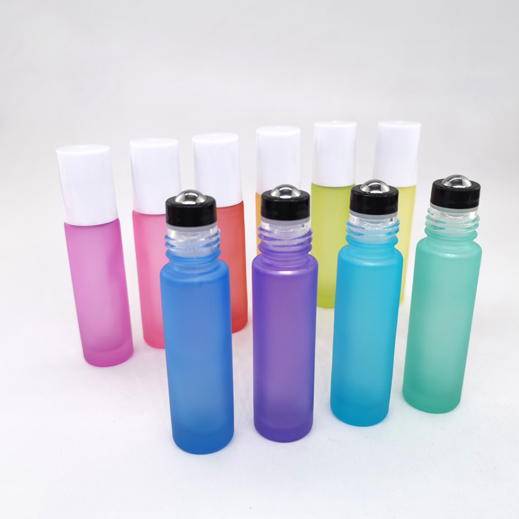 Wholesale 10ml matte custom color frosted glass roller bottle essential oil roller bottles with metal roller ball