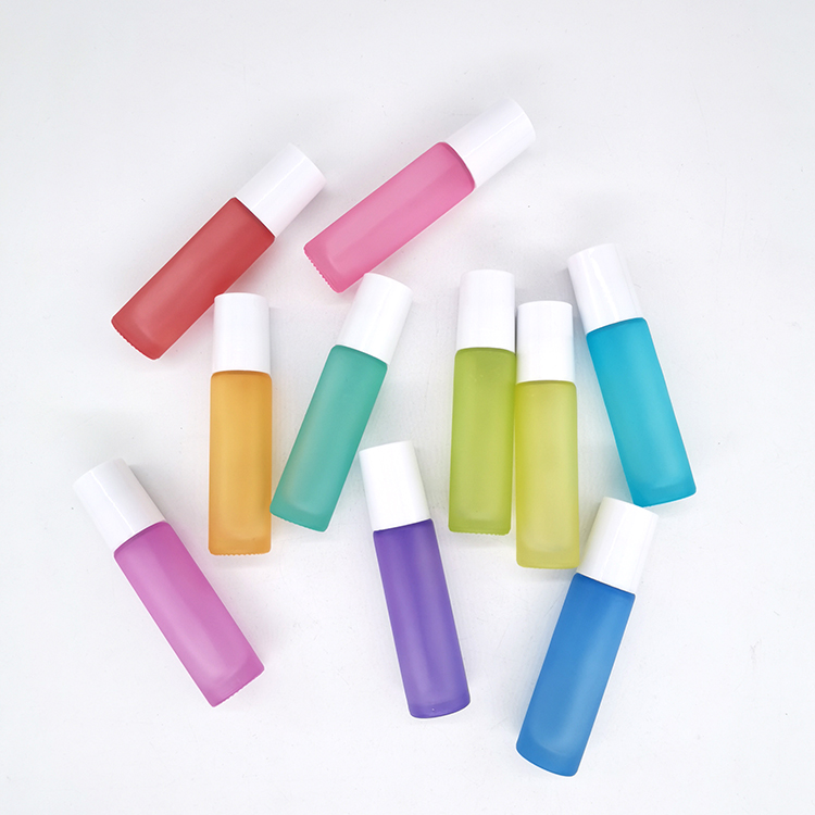 Wholesale 10ml matte custom color frosted glass roller bottle essential oil roller bottles with metal roller ball