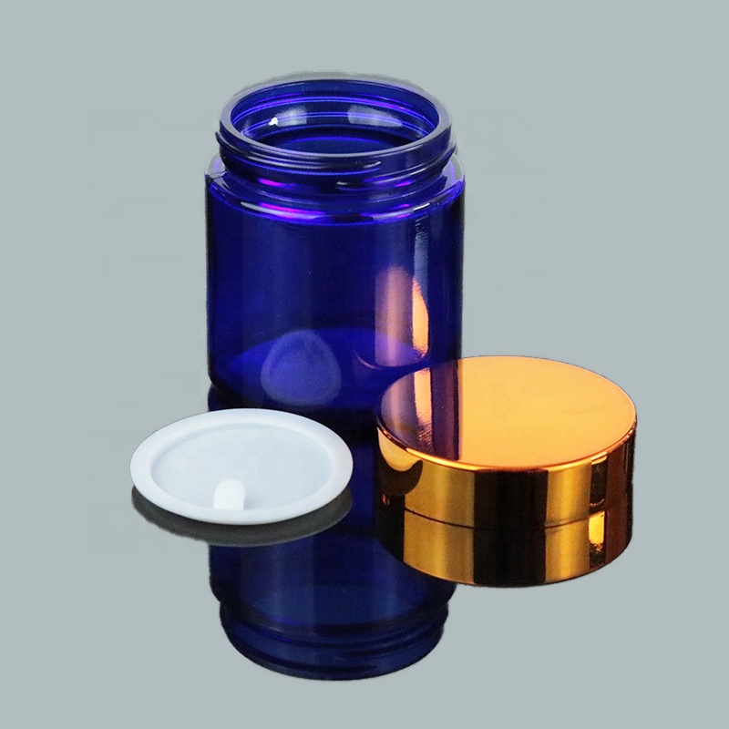 Wholesale 120ml 120g Blue Wide Mouth Straight Sided Cosmetic Gold Lid Glass Jar for cosmetic packaging (GJM48)