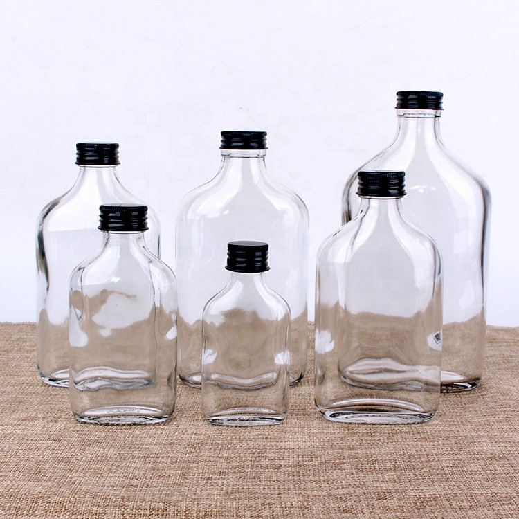 Wholesale 120ml 4oz clear flat glass ice coffee bottle with metal lid