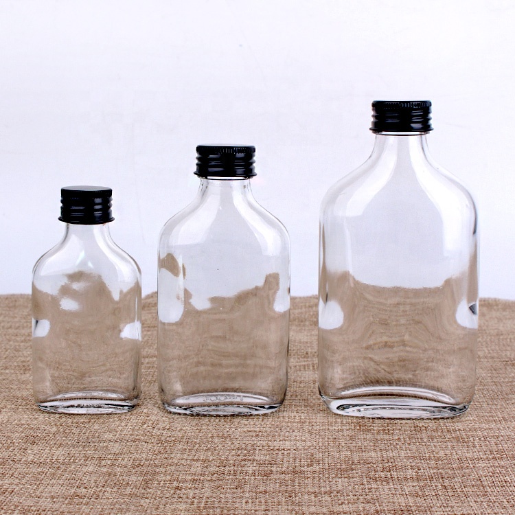 Wholesale 120ml 4oz clear flat glass ice coffee bottle with metal lid