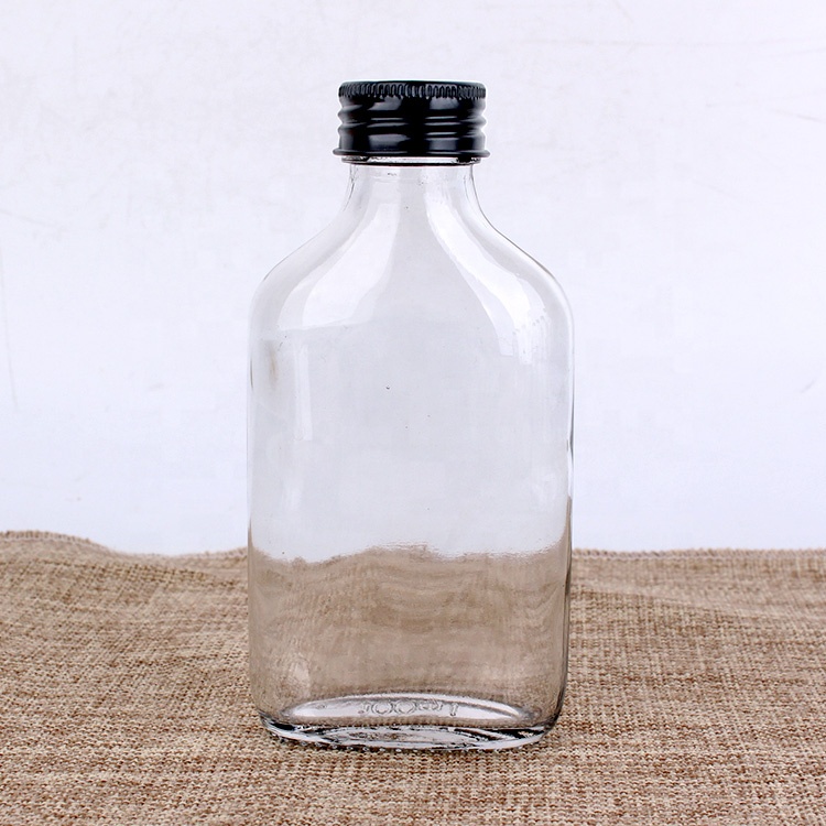 Wholesale 120ml 4oz clear flat glass ice coffee bottle with metal lid