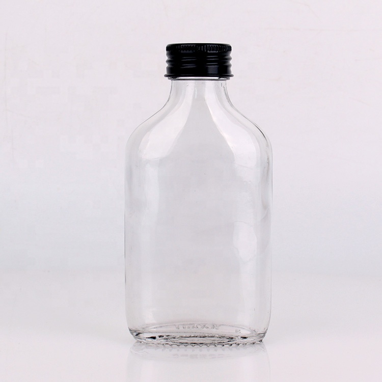 Wholesale 120ml 4oz clear flat glass ice coffee bottle with metal lid