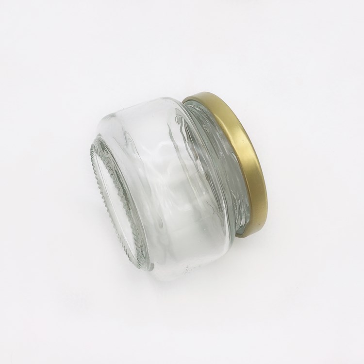 Wholesale 120ml flat glass packaging jar for honey jam peanut butter jar with cap