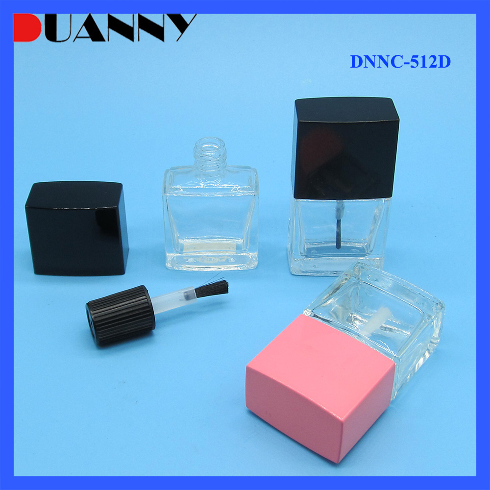 Wholesale 12ml Square Clear Glass Empty Cosmetic UV Gel Nail Polish Bottle Container with Cap and Brush for Nail Care