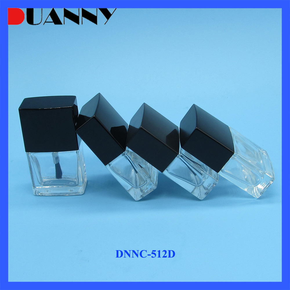 Wholesale 12ml Square Clear Glass Empty Cosmetic UV Gel Nail Polish Bottle Container with Cap and Brush for Nail Care