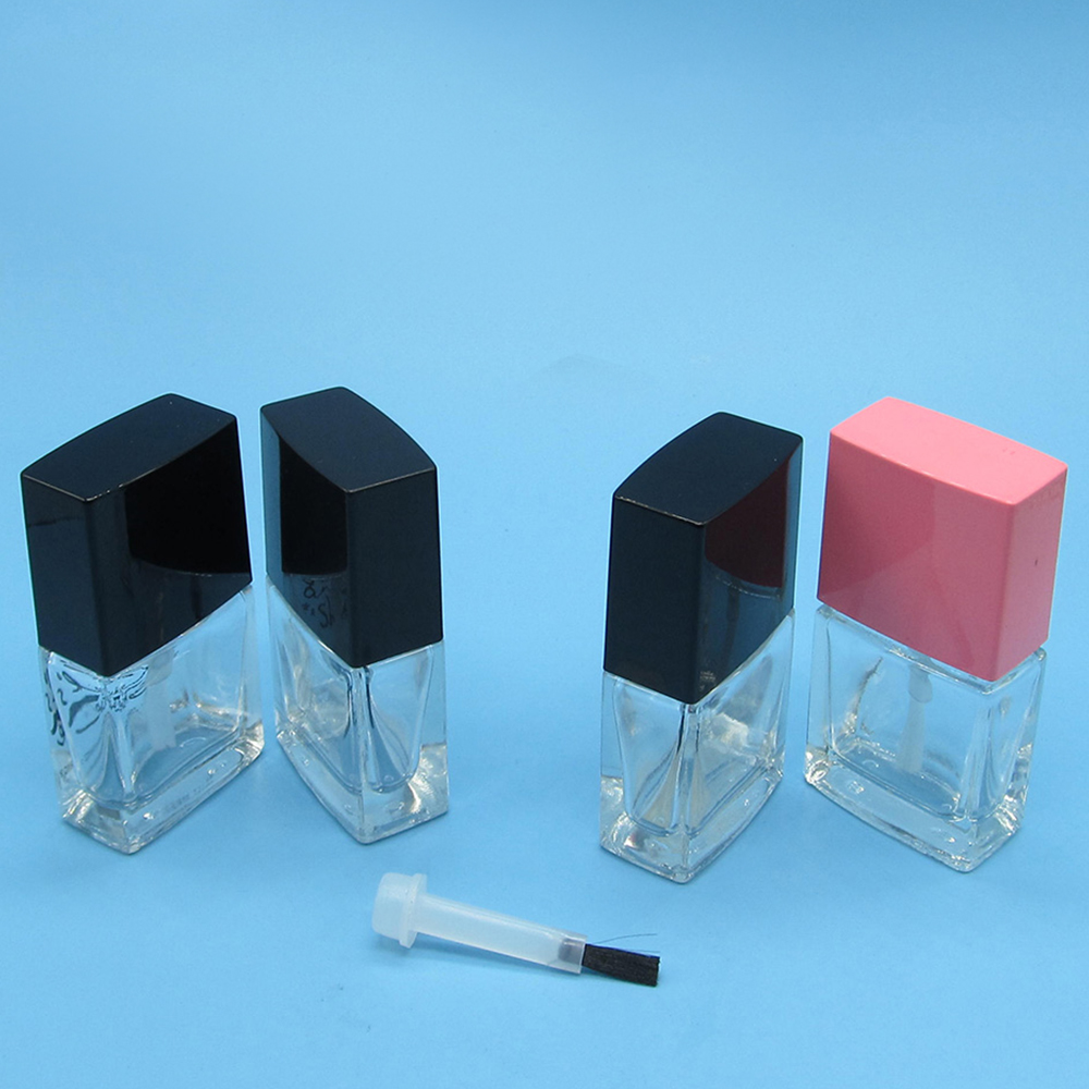 Wholesale 12ml Square Clear Glass Empty Cosmetic UV Gel Nail Polish Bottle Container with Cap and Brush for Nail Care