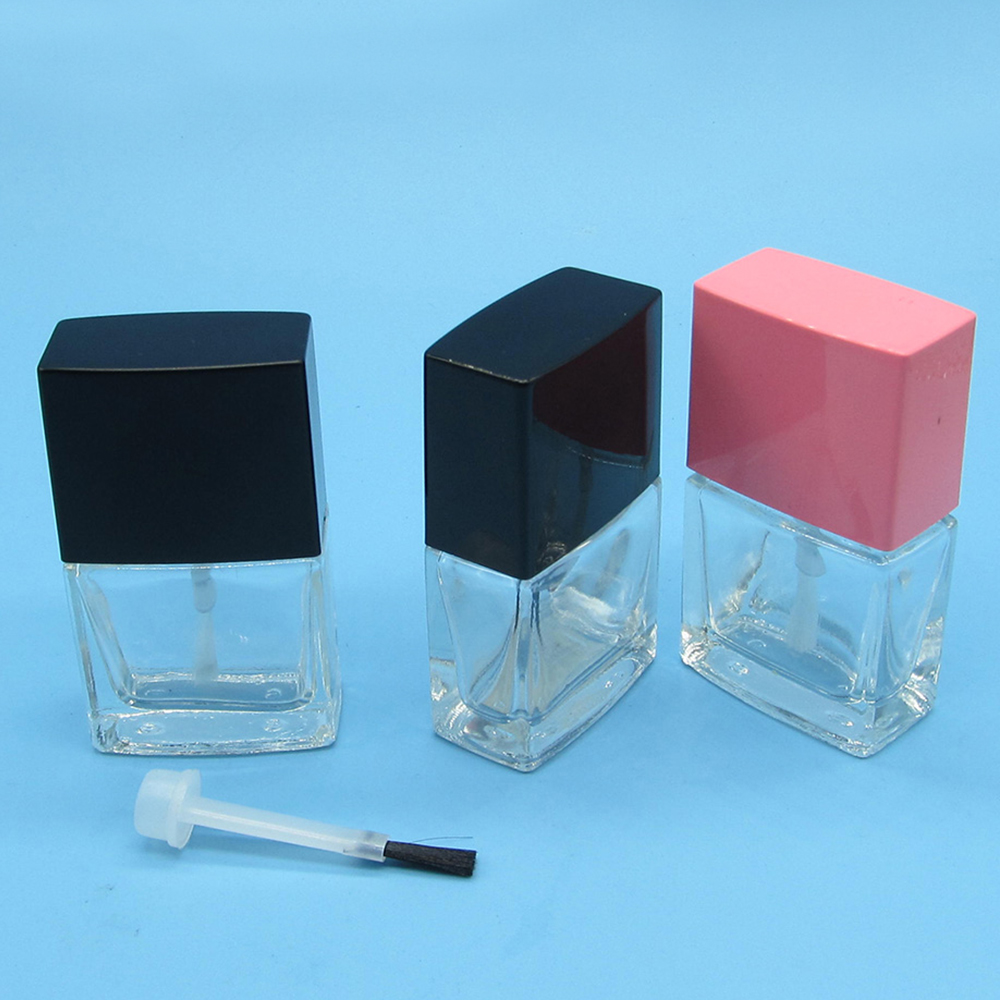 Wholesale 12ml Square Clear Glass Empty Cosmetic UV Gel Nail Polish Bottle Container with Cap and Brush for Nail Care