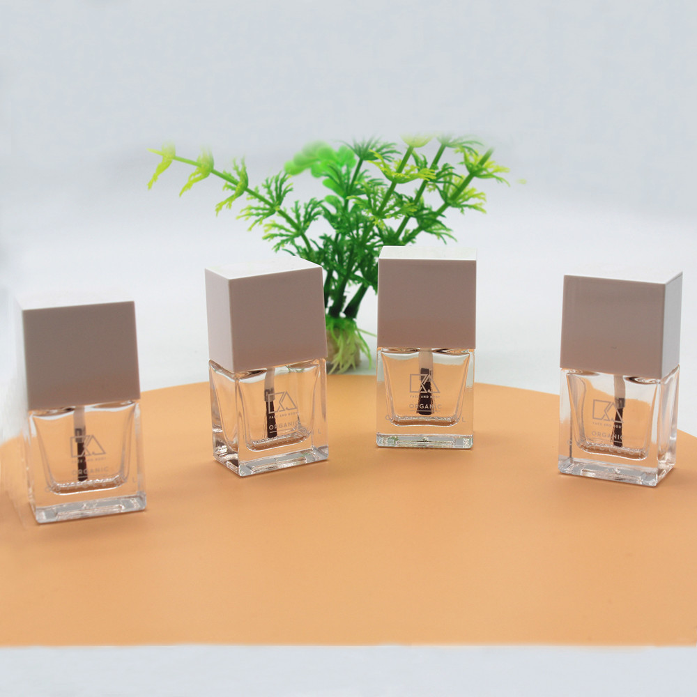 Wholesale 12ml Square Clear Glass Empty Cosmetic UV Gel Nail Polish Bottle Container with Cap and Brush for Nail Care