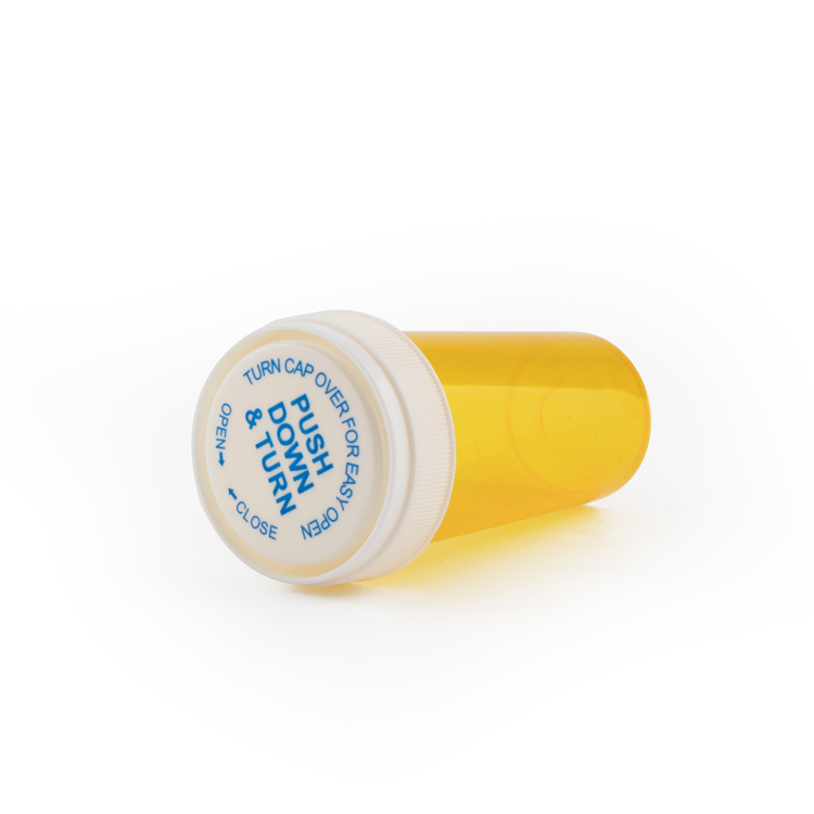 Wholesale 13dram 16dram 20 dram push down and turn child resistant cap plastic pill vials bottle with reversible cap
