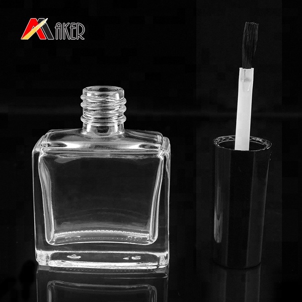 Wholesale 13ml square shape cosmetic glass nail polish bottle with lid and blush