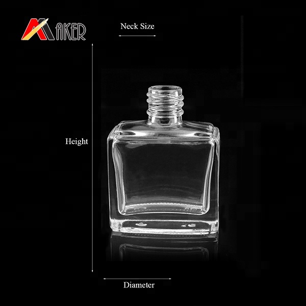 Wholesale 13ml square shape cosmetic glass nail polish bottle with lid and blush