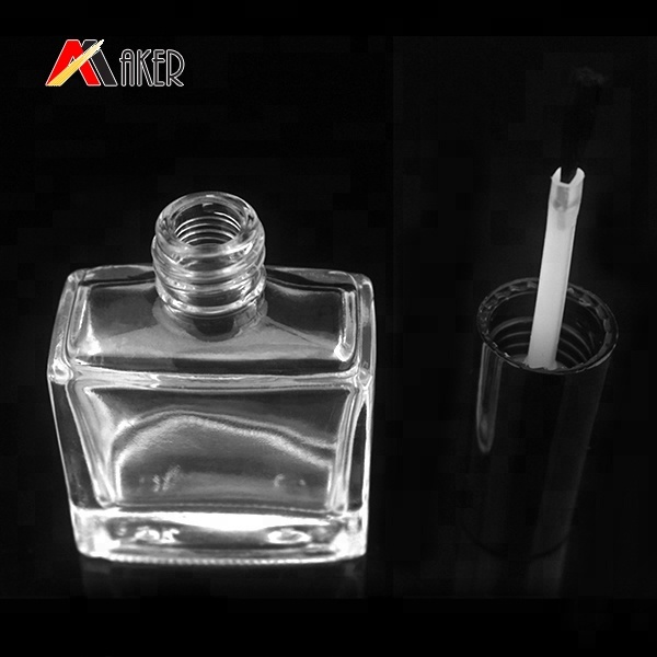 Wholesale 13ml square shape cosmetic glass nail polish bottle with lid and blush