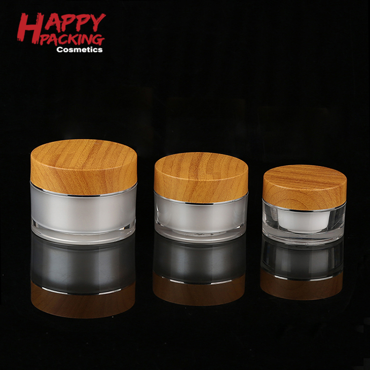 Wholesale 15 G 30 G 50 G Acrylic Cosmetic Containers Round Shaped Bamboo Cream Jar For Face Cream