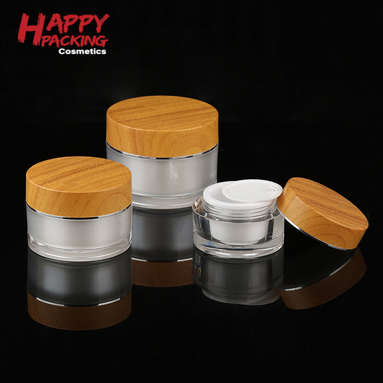 Wholesale 15 G 30 G 50 G Acrylic Cosmetic Containers Round Shaped Bamboo Cream Jar For Face Cream