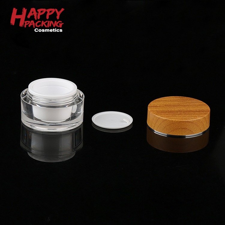 Wholesale 15 G 30 G 50 G Acrylic Cosmetic Containers Round Shaped Bamboo Cream Jar For Face Cream