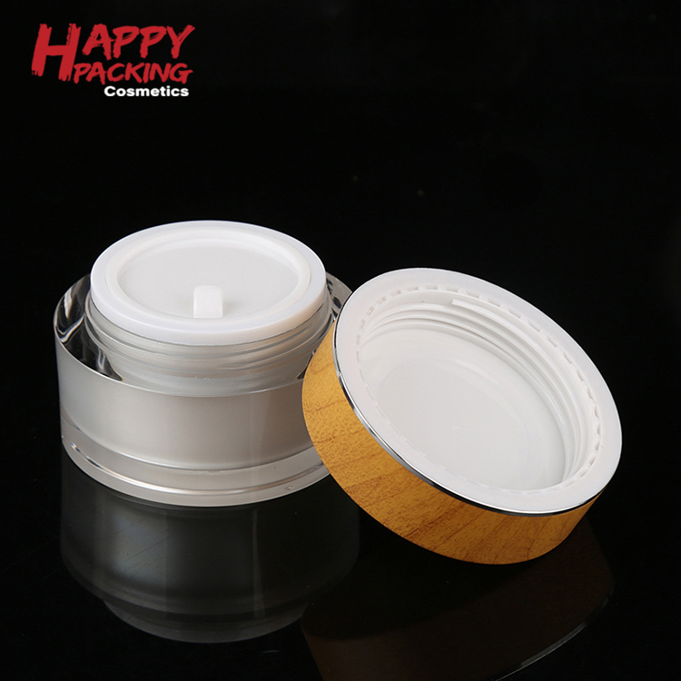 Wholesale 15 G 30 G 50 G Acrylic Cosmetic Containers Round Shaped Bamboo Cream Jar For Face Cream