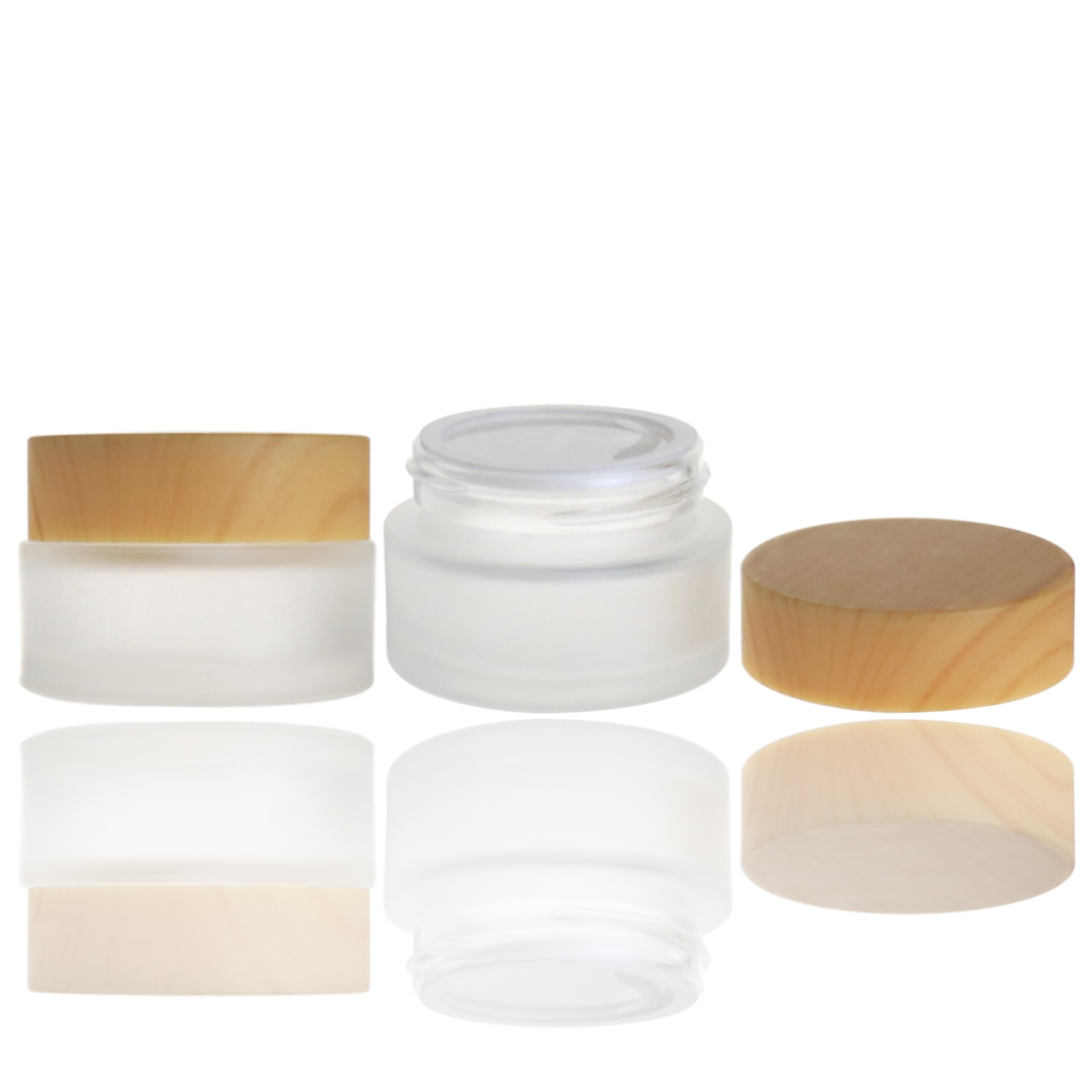 Wholesale 15 g frosted white glass bamboo cosmetic jar