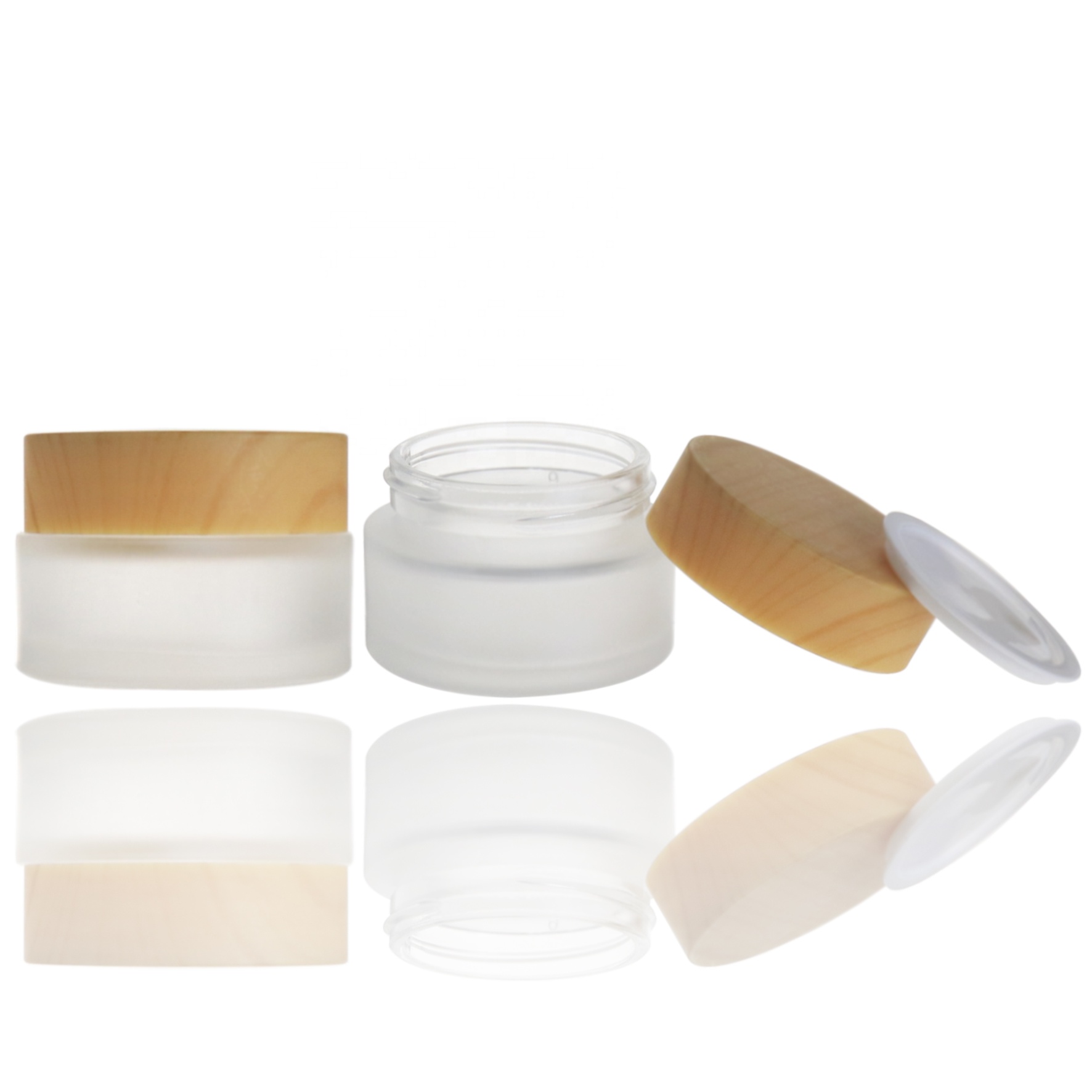 Wholesale 15 g frosted white glass bamboo cosmetic jar