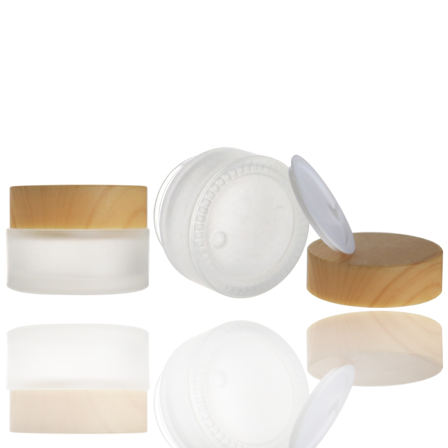 Wholesale 15 g frosted white glass bamboo cosmetic jar