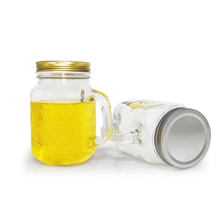 Wholesale 15 oz cheap custom glass jar mason mug with handle/straw