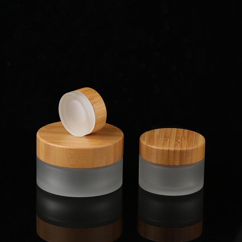 Wholesale 150g 200g Empty Face Cream Eye Cream Jar Frosted Glass Cosmetic Cream Jar with Bamboo Lid