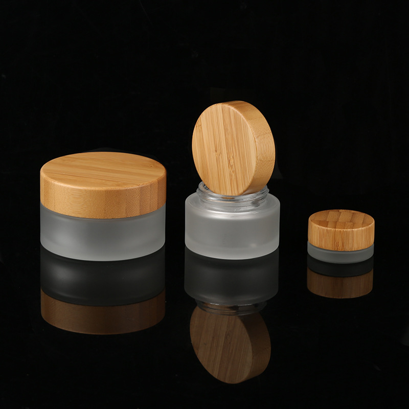 Wholesale 150g 200g Empty Face Cream Eye Cream Jar Frosted Glass Cosmetic Cream Jar with Bamboo Lid