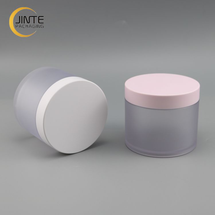 Wholesale 150ml 200ml 250ml Skin Care Makeup Container Custom Pink White LIds With PETG Frosted body jar for scrub