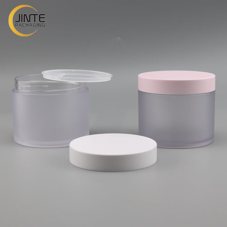 Wholesale 150ml 200ml 250ml Skin Care Makeup Container Custom Pink White LIds With PETG Frosted body jar for scrub