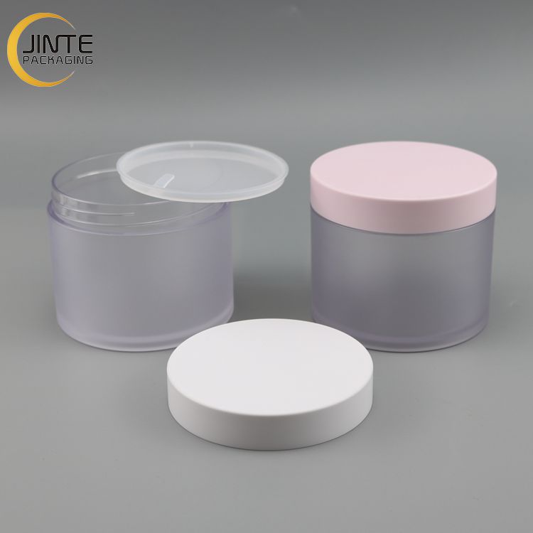 Wholesale 150ml 200ml 250ml Skin Care Makeup Container Custom Pink White LIds With PETG Frosted body jar for scrub