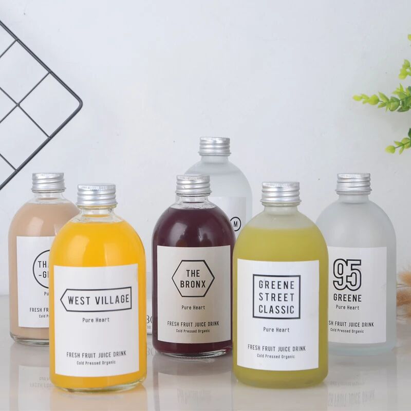 Wholesale 150ml 300ml 350ml 500ml empty milk juice tea glass beverage bottle with screw cap