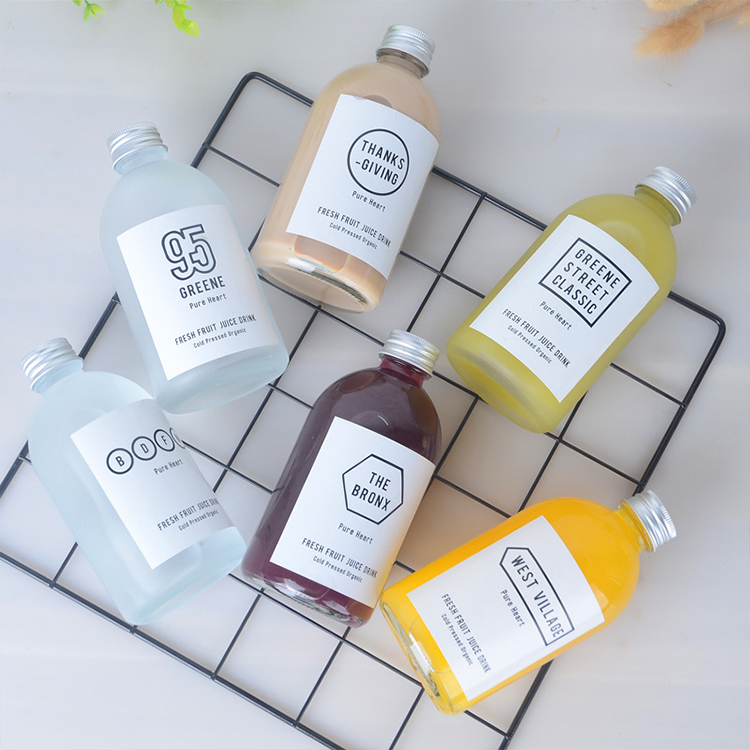 Wholesale 150ml 300ml 350ml 500ml empty milk juice tea glass beverage bottle with screw cap