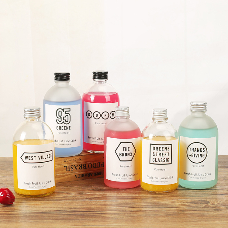 Wholesale 150ml 300ml 350ml 500ml empty milk juice tea glass beverage bottle with screw cap