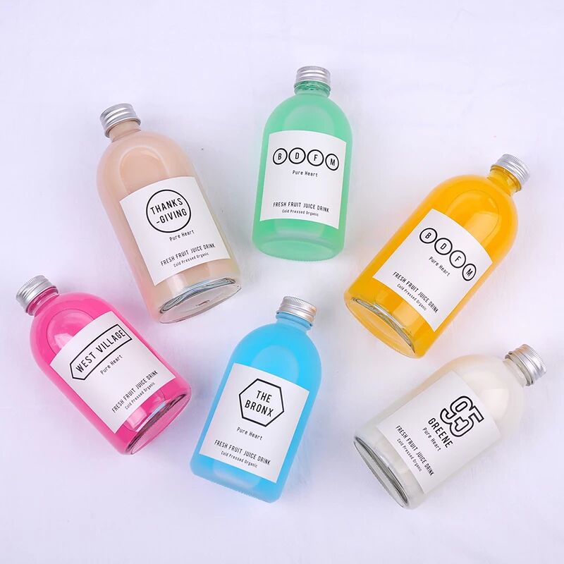 Wholesale 150ml 300ml 350ml 500ml empty milk juice tea glass beverage bottle with screw cap