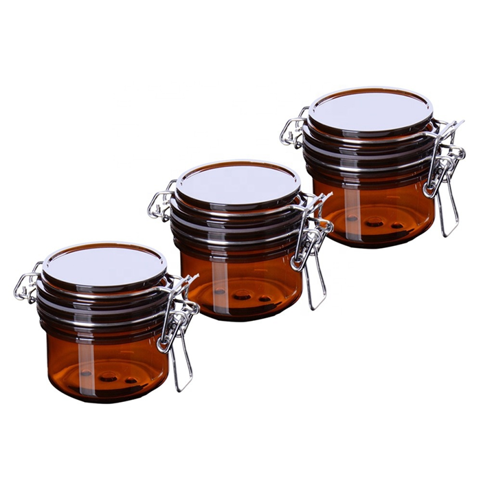 Wholesale 150ml round plastic honey candle spice jar with wooden lid