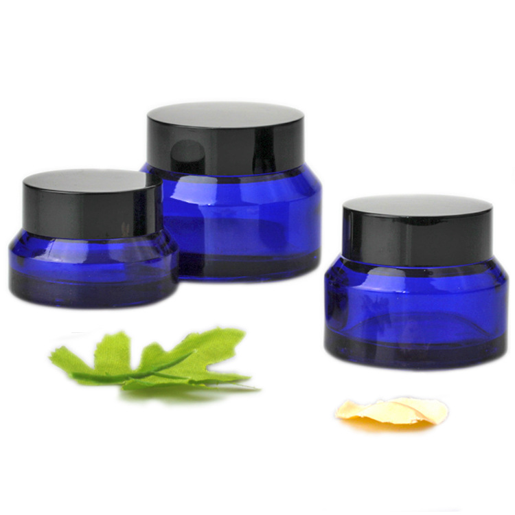 Wholesale 15g 20g 30g 50g cosmetic cream containers clear amber blue black glass jar with aluminum screw lid