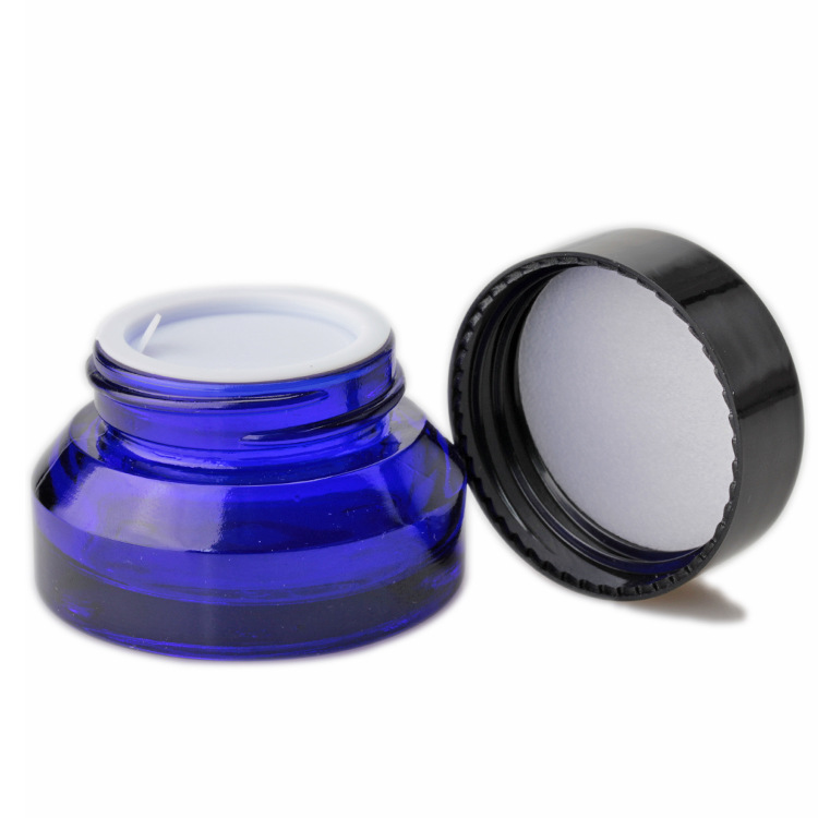 Wholesale 15g 20g 30g 50g cosmetic cream containers clear amber blue black glass jar with aluminum screw lid