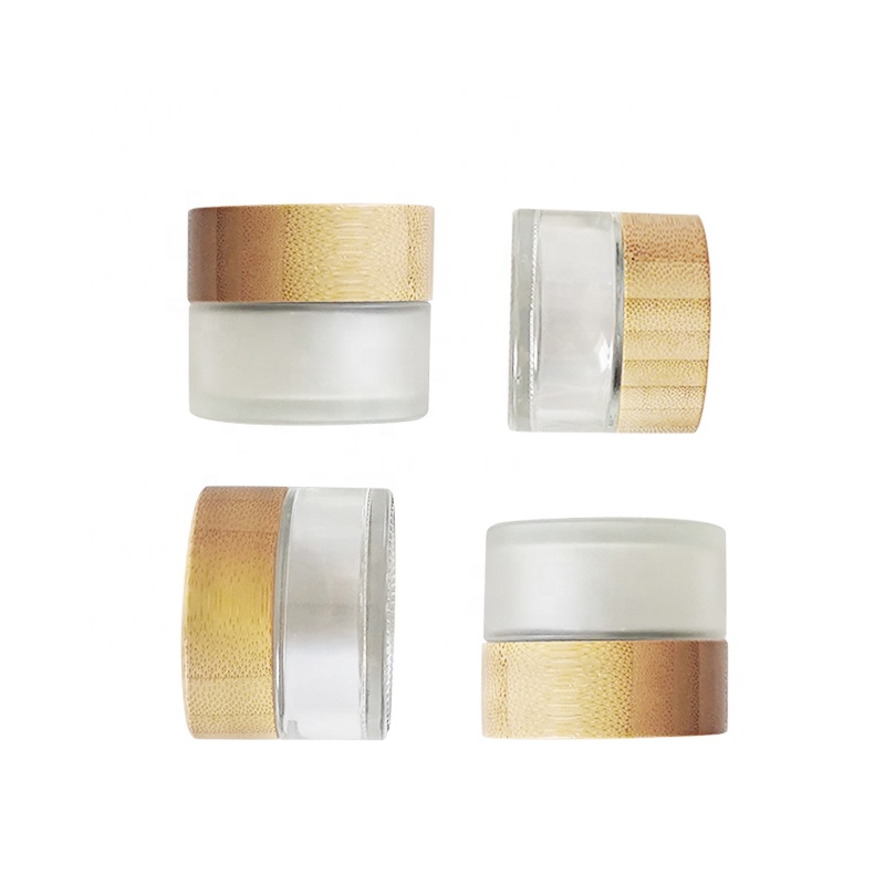 Wholesale 15g 30g 50g 100g Cosmetic Clear Frosted Glass Jar with Bamboo Lid
