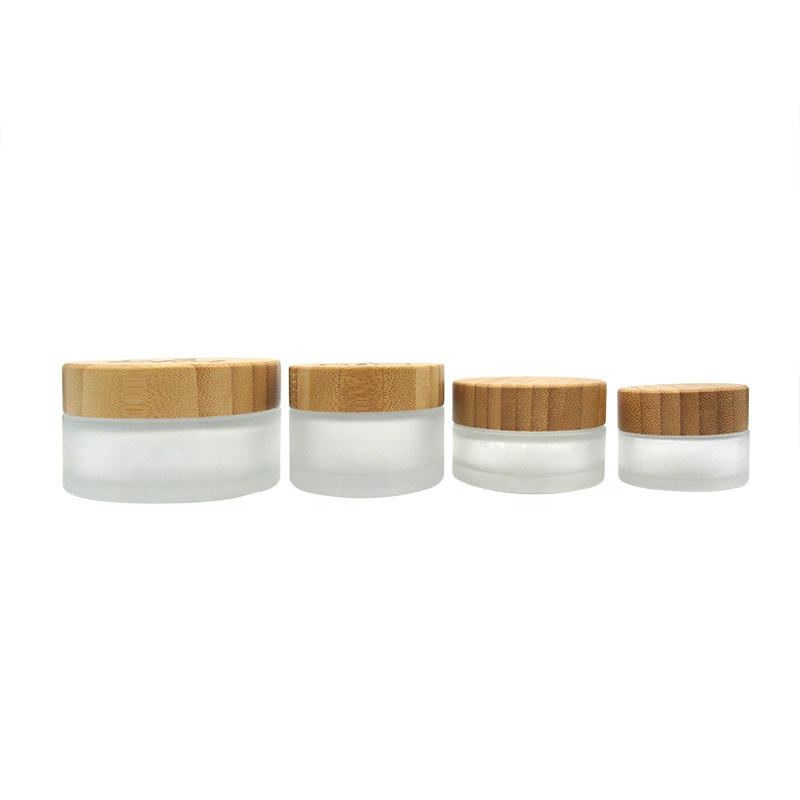 Wholesale 15g 30g 50g 100g Cosmetic Clear Frosted Glass Jar with Bamboo Lid