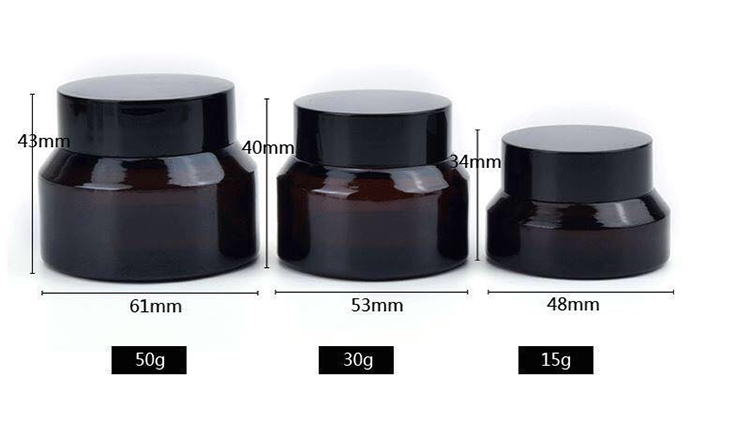 Wholesale 15g 30g 50g Frosted Slant Shoulder Glass Jar Skincare Cosmetic Packaging Glass Jar with Black Plastic Screw Lid