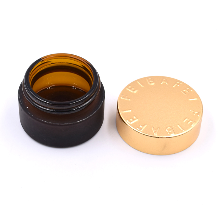 Wholesale 15g 30g 50g cosmetic cream containers frosted amber glass jar with gold aluminum screw lid