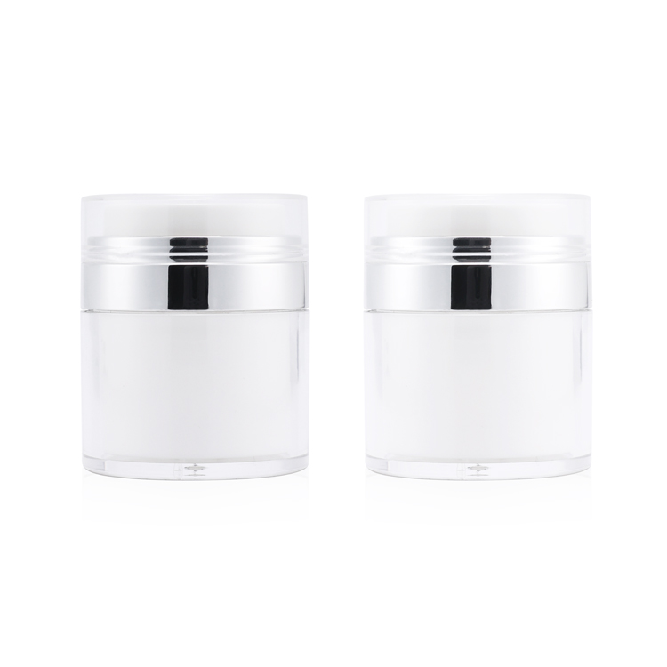 Wholesale 15g 30g 50g shiny silver collar airless pump makeup cream storage plastic pot jars for cream with lids