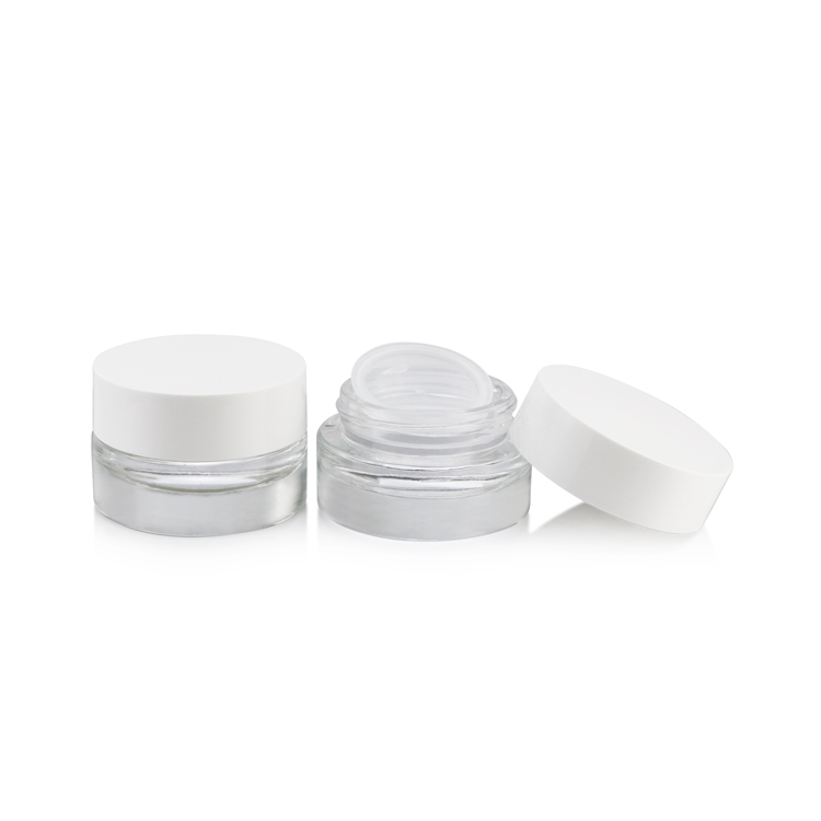 Wholesale 15ml 1/2oz thick bottom white cap wide mouth mini clear glass cream jar for cosmetic packaging