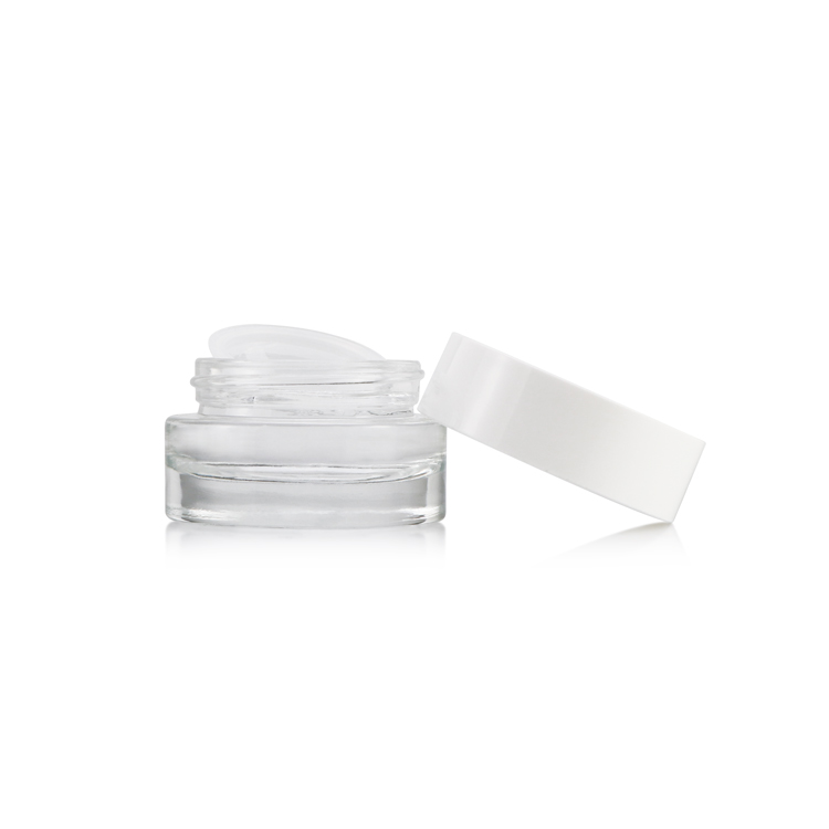 Wholesale 15ml 1/2oz thick bottom white cap wide mouth mini clear glass cream jar for cosmetic packaging