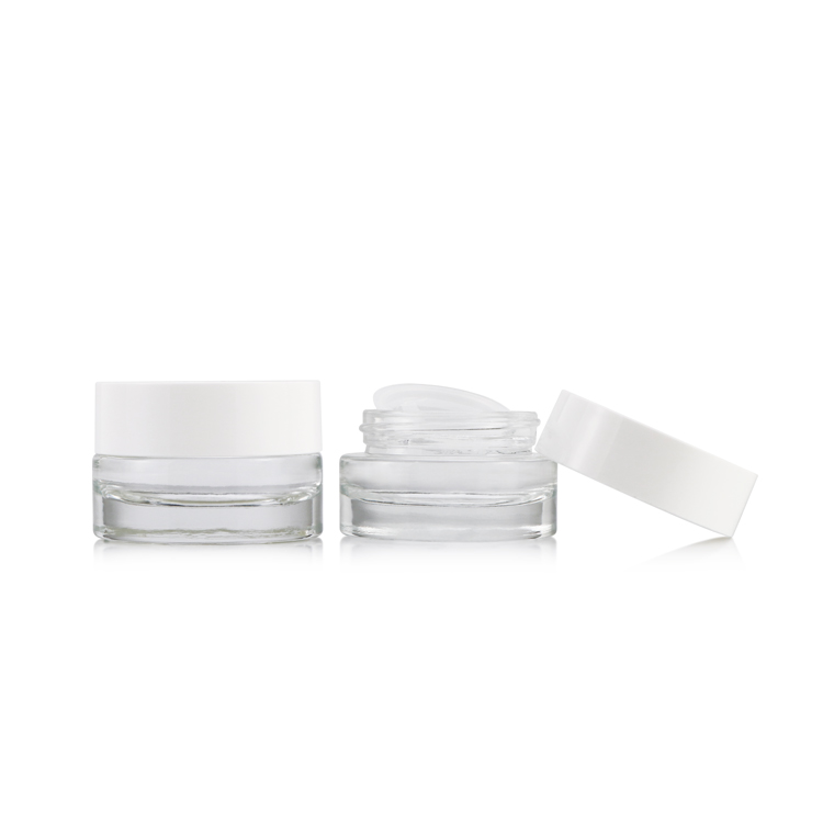 Wholesale 15ml 1/2oz thick bottom white cap wide mouth mini clear glass cream jar for cosmetic packaging