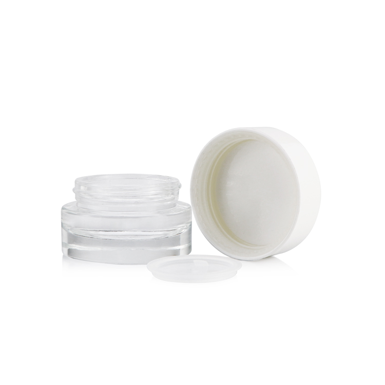 Wholesale 15ml 1/2oz thick bottom white cap wide mouth mini clear glass cream jar for cosmetic packaging