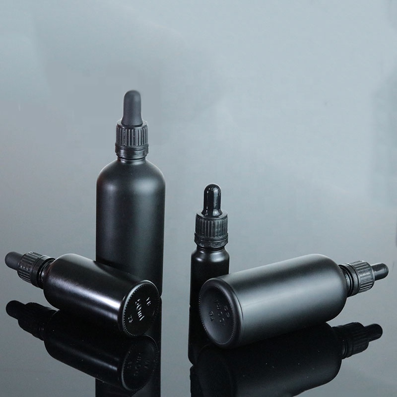 Wholesale 15ml 20ml 30ml 50ml 100ml Beard Oil Bottle Matte Black With Tamper Evident Dropper (GRBL03)