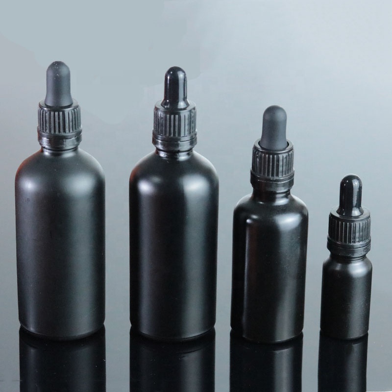 Wholesale 15ml 20ml 30ml 50ml 100ml Beard Oil Bottle Matte Black With Tamper Evident Dropper (GRBL03)