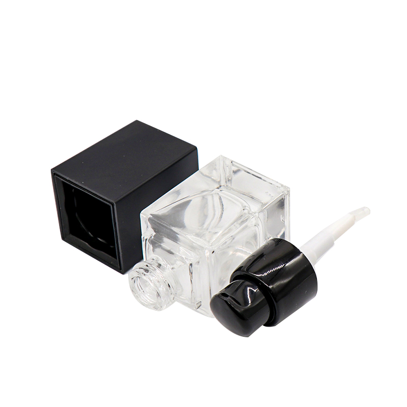 Wholesale 15ml 20ml 30ml 50ml Cosmetic Skin Care Serum Pump Bottle Black Pump Square Glass Bottle